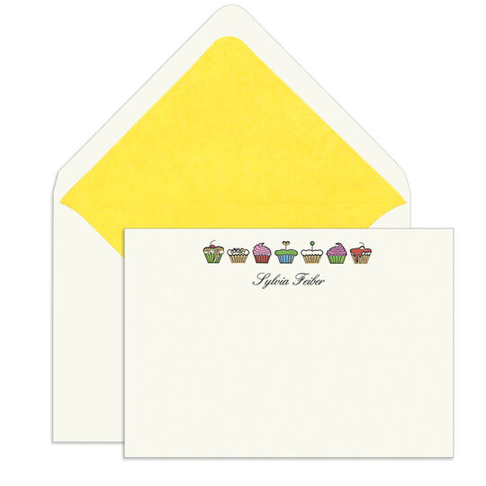 Cupcakes Engraved Motif Flat Note Cards